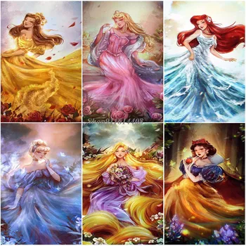 Canvas Painting Disney Classic Modern Cartoon Princess with Long Hair Poster Prints Wall Art Picture Girl Living Room Home Decor