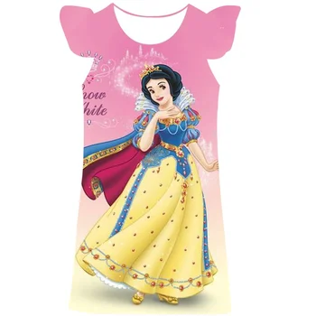 Disney Brand Summer Girls New Cute Sweet Style Snow White Print Dress Sleeveless Ruffled Loose A-line Mid-length Dress