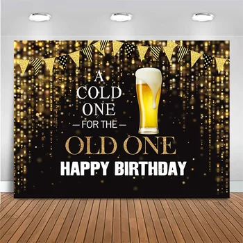 7x5FT Gold Black Bad Boozy Cold One Beer Glass Happy Birthday Champagne Персонализиран фон за снимки Винил 220cm X 150cm