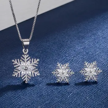 медни снежинки обеци творчески сладък кристал снежинки бижута комплект елегантен родословни обеци жени момиче