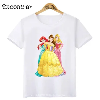 Disney Princess Детска тениска Aurora Tiana Belle Snow White Mulan Print Girls Clothes Baby Boys T Shirt Children's Tops,HKP5861
