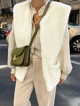 Tossy Casual без ръкави пуловер жилетка за жени джоб елегантен висока талия зима 2023 жилетки улично облекло твърди модни връхни дрехи