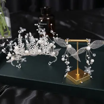 Инструменти за коса коса обръч листа булчински лента за глава диадема булчински корона обеци комплект цвете сватба прическа кристал