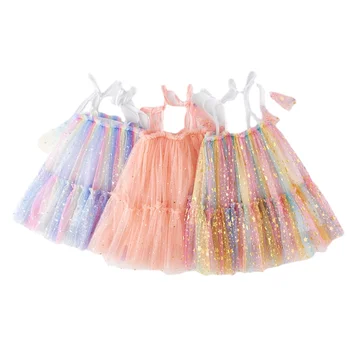 Рокли за момичета за лятна бебешка рокля за рожден ден без ръкави Детско парти принцеса рокля Rainbbow Детски ежедневни дрехи CC092