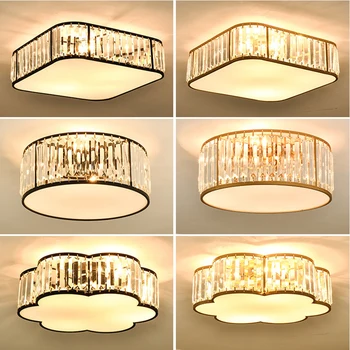 Модерни луксозни кристални таванни лампи LED кръгли черно злато скандинавски таванни светлини полилеи за спалня хол осветление