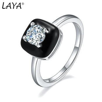 Laya Сребърен пръстен за жени Pure 925 стерлинги сребро ретро стил високо качество циркон бял черен емайл фини бижута 2021 тенденция